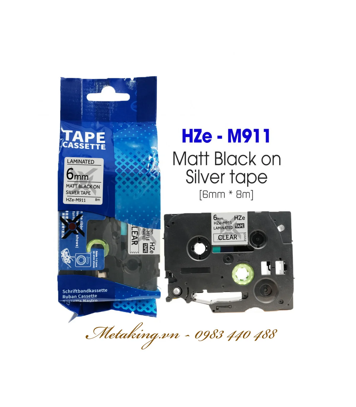 Nhãn HZe-M911 (TZe-M911), 6mm X 8m, Chữ đen - nền bạc | AIMO Việt Nam