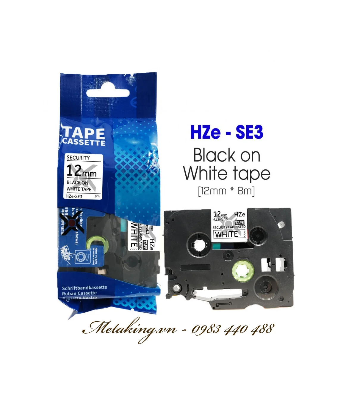 Nhãn HZe-SE3 (TZe-SE3), 12mm X 8m, Chữ đen - nền trắng | AIMO Việt Nam