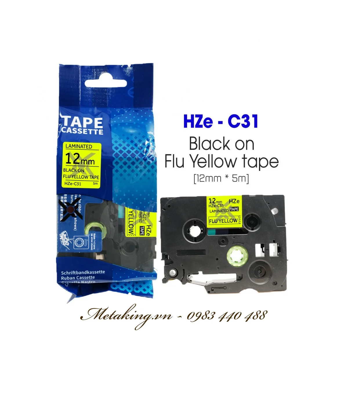 Nhãn HZe-C31 (TZe-C31), 12mm X 5m, Chữ đen - nền vàng sáng | AIMO Việt Nam