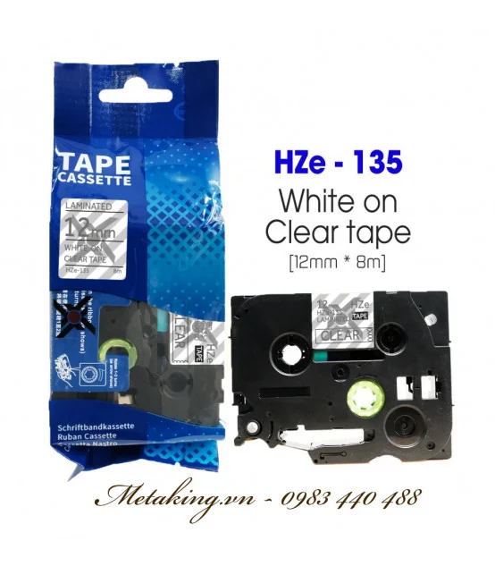 Nhãn HZe-135 (TZe-135), 12mm X 8m, Chữ trắng - nền trong | AIMO Việt Nam