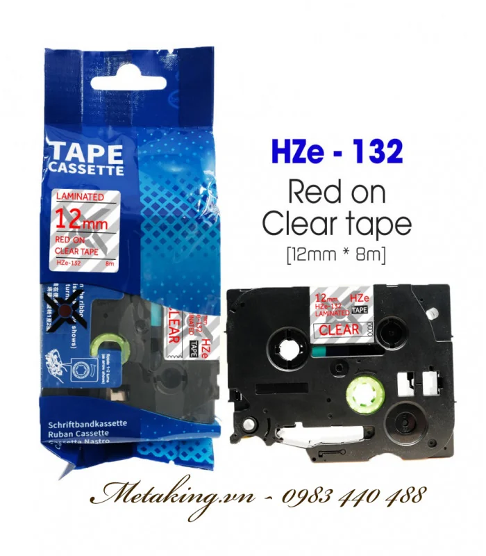 Nhãn HZe-132 (TZe-132), 12mm X 8m, Chữ đỏ - nền trong