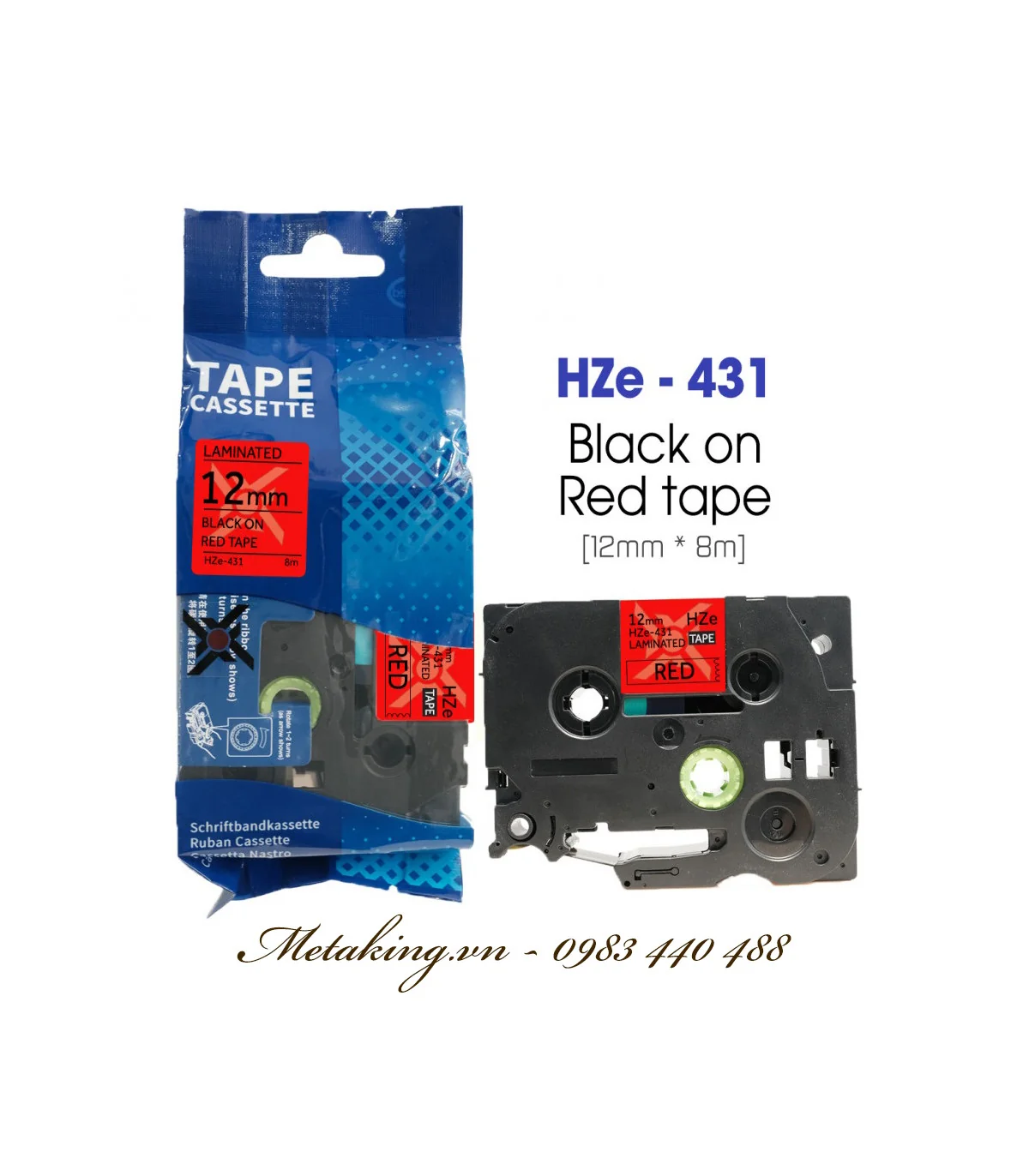 Nhãn HZe-431 (TZe-431), 12mm X 8m, Chữ đen - nền đỏ | AIMO Việt Nam