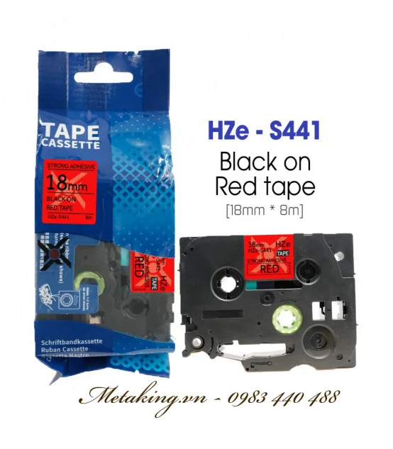 Nhãn HZe-S441 (TZe-S441), 18mm X 8m, Chữ đen - nền đỏ | AIMO Việt Nam