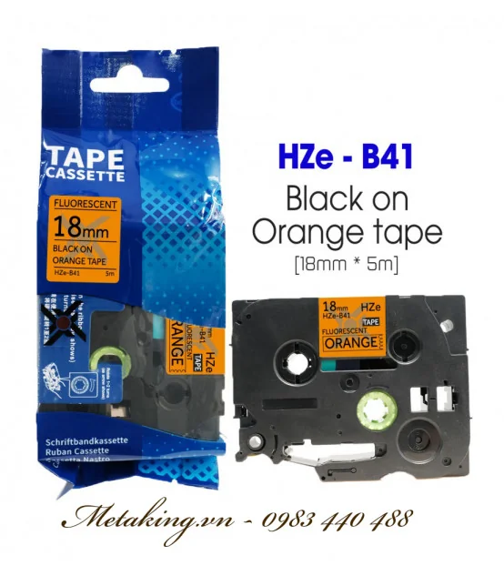 Nhãn HZe-B41 (TZe-B41), 18mm X 5m, Chữ đen - nền cam sáng | AIMO Việt Nam