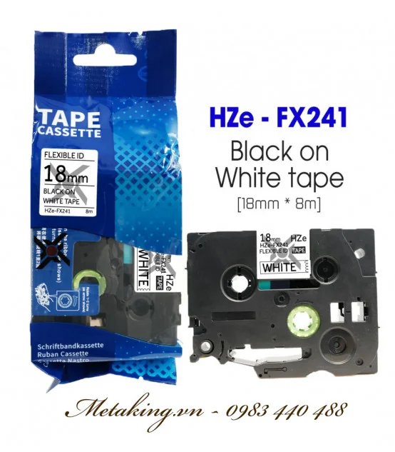 Nhãn HZe-FX241 (TZe-FX241), 18mm X 8m, Chữ đen - nền trắng | AIMO Việt Nam