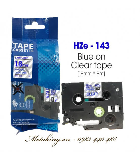 Nhãn HZe-143 (TZe-143), 18mm X 8m, Chữ xanh - nền trong | AIMO Việt Nam