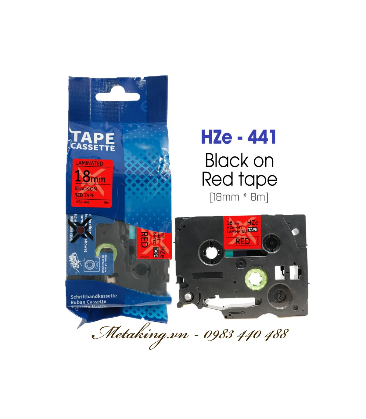 Nhãn HZe-441 (TZe-441), 18mm X 8m, Chữ đen - nền đỏ | AIMO Việt Nam