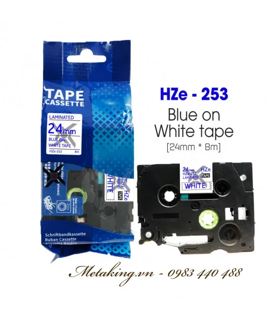 Nhãn HZe-253 (TZe-253), 24mm X 8m, Chữ xanh dương - nền trắng | AIMO Việt Nam
