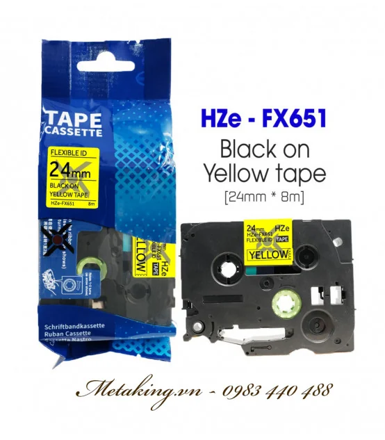 Nhãn HZe-FX651 (TZe-FX651), 24mm X 8m, Chữ đen - nền vàng | AIMO Việt Nam