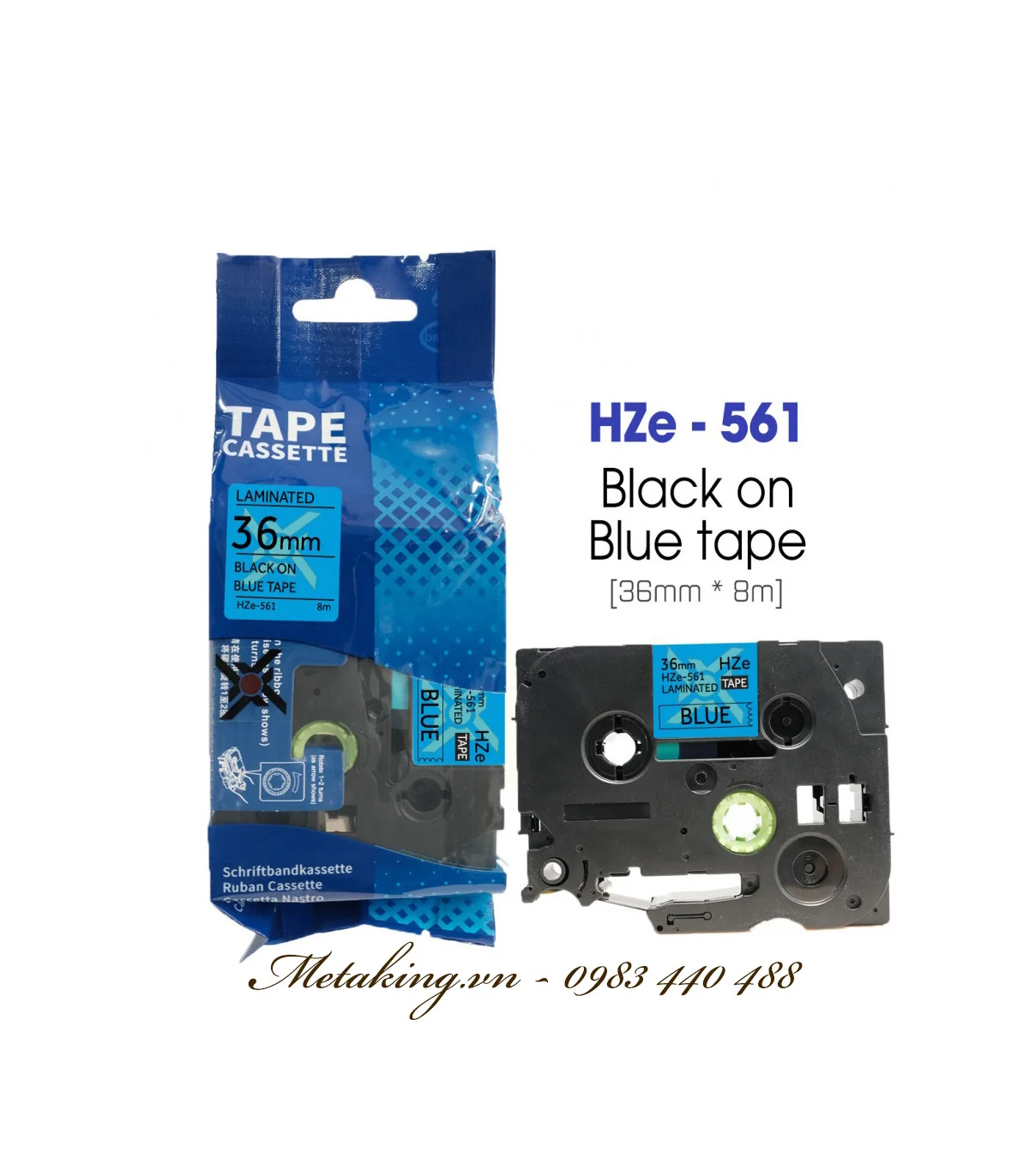 Nhãn HZe-561 (TZe-561), 36mm X 8m, Chữ đen - nền xanh dương | AIMO Việt Nam