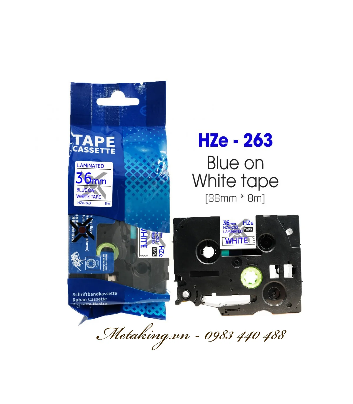 Nhãn HZe-263 (TZe-263), 36mm X 8m, Chữ xanh - nền trắng | AIMO Việt Nam
