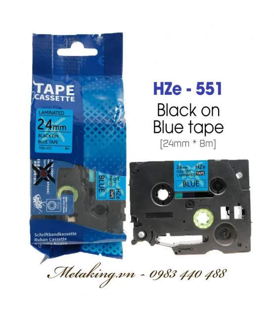 Nhãn HZe-551 (TZe-551), 24mm X 8m, Chữ đen - nền xanh dương | AIMO Việt Nam