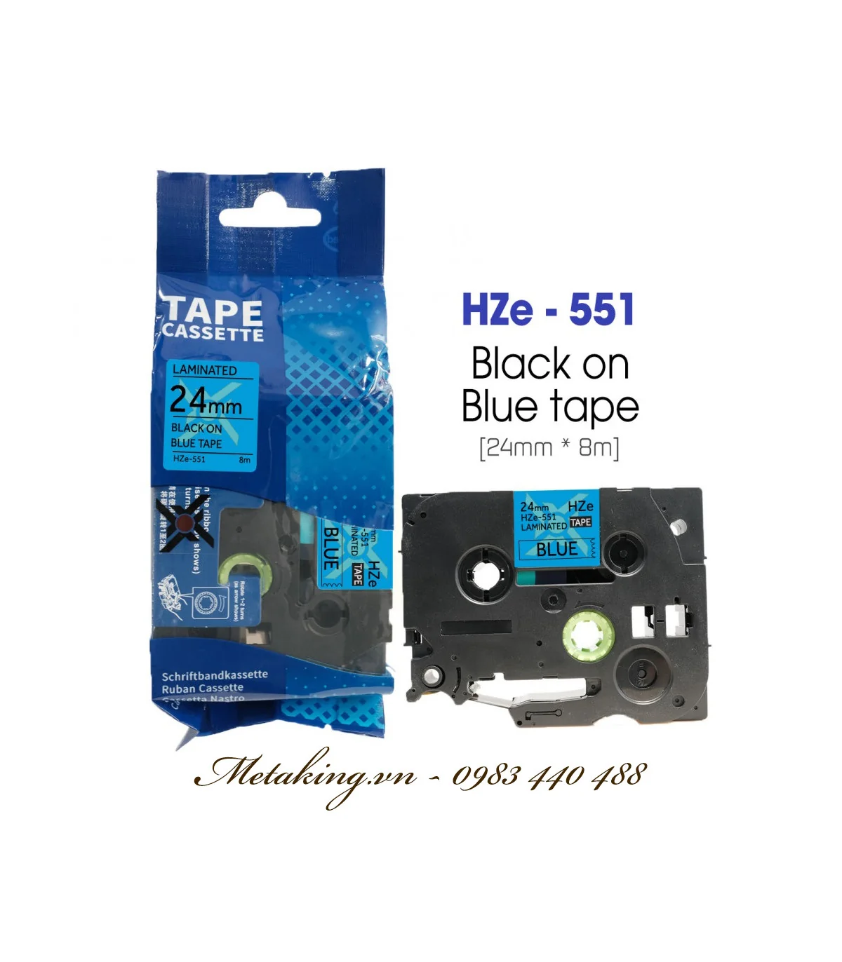 Nhãn HZe-551 (TZe-551), 24mm X 8m, Chữ đen - nền xanh dương | AIMO Việt Nam