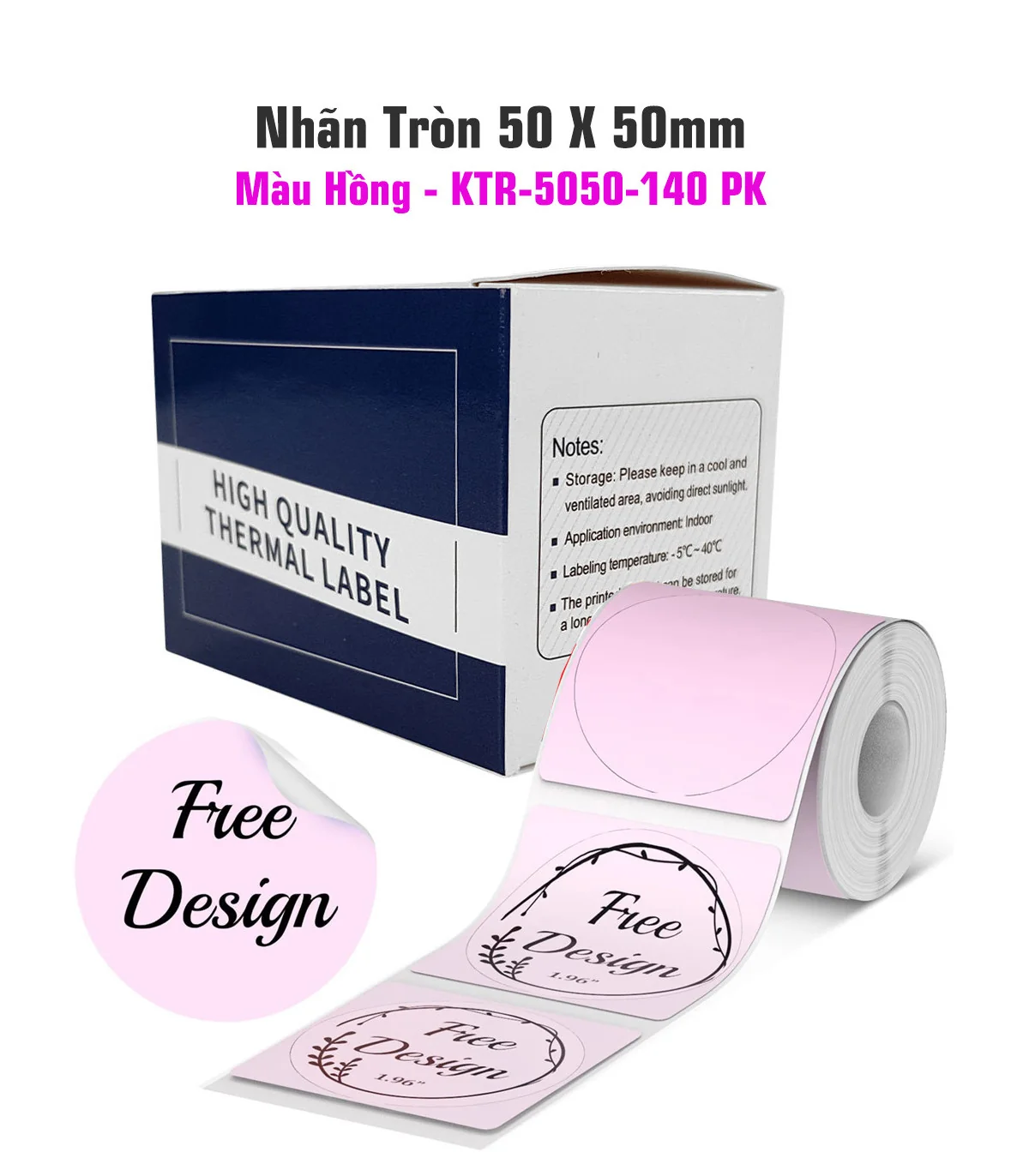 Nhãn Tròn 50 X 50mm, Màu Hồng, KTR-5050-140PK | AIMO Việt Nam