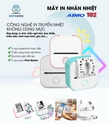 Máy in nhãn mini T02, Bluetooth, in không mực | AIMO Việt Nam