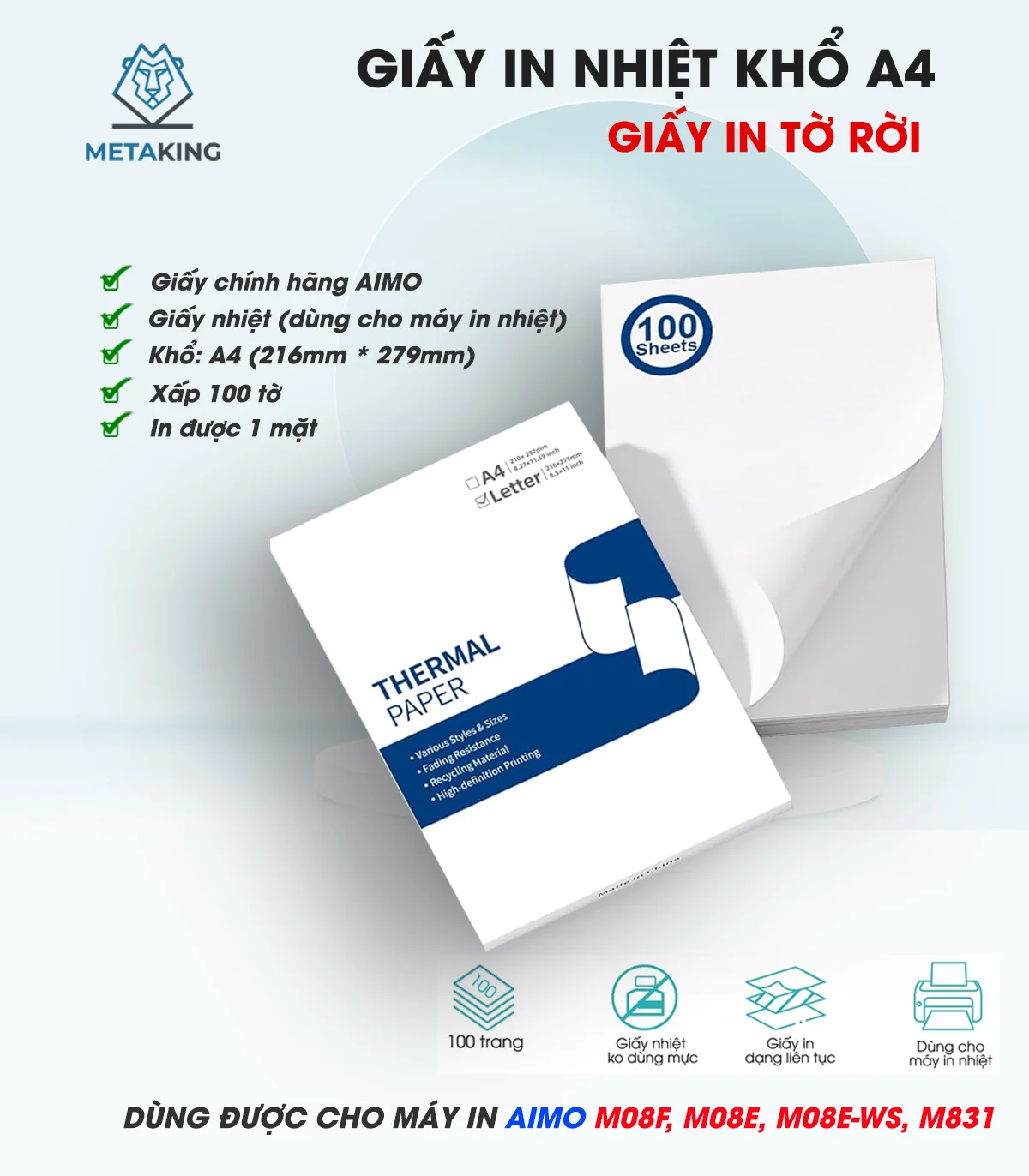 Giấy in nhiệt A4 tờ rời cho M08F/M831/M08E/M08E-WS | AIMO Việt Nam