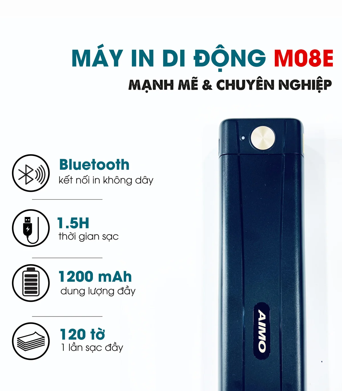 Máy in A4 di động AIMO M08E | AIMO Việt Nam
