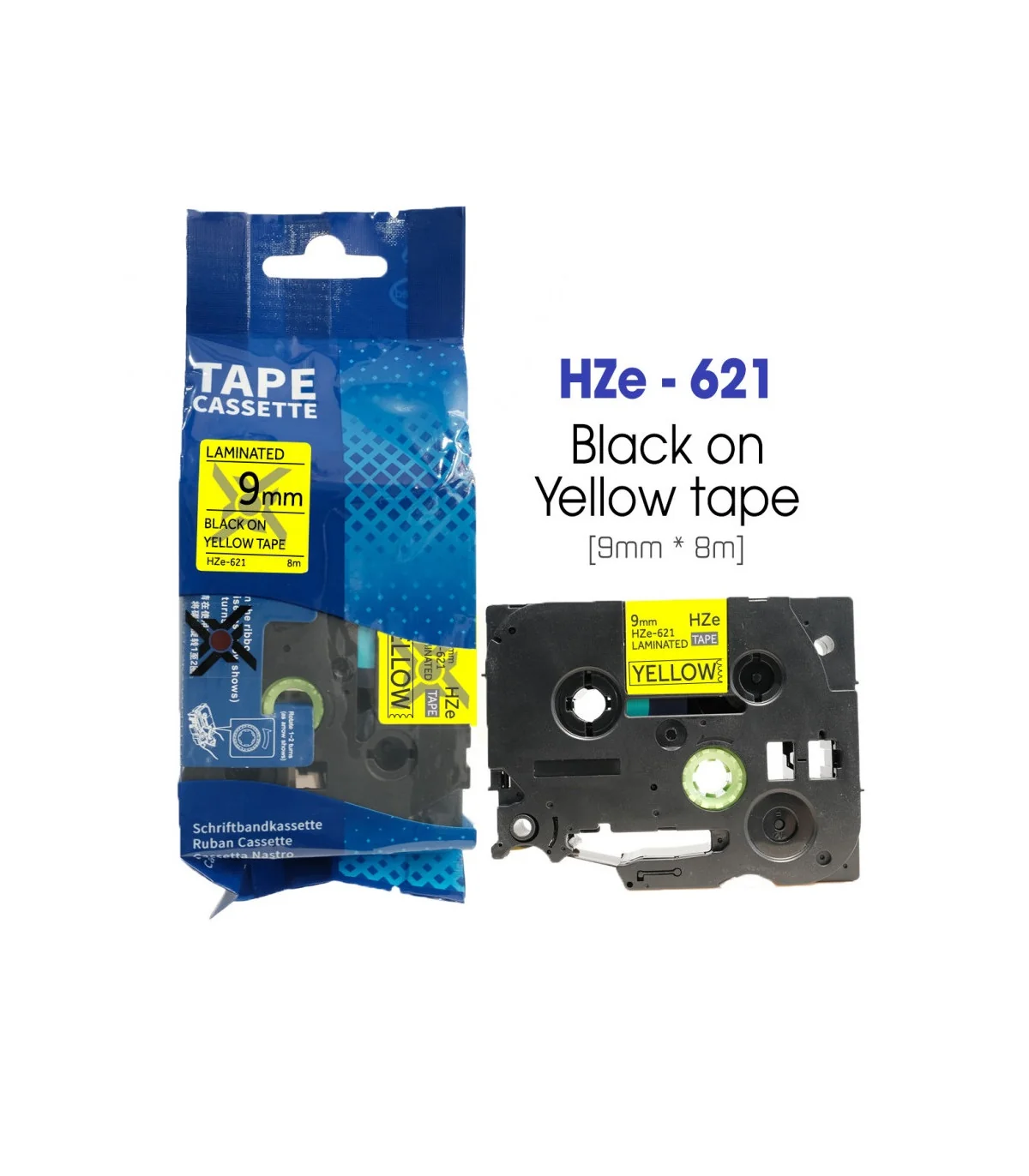 Nhãn HZe-621 (TZe-621), 9mm X 8m, Chữ đen - nền vàng | AIMO Việt Nam