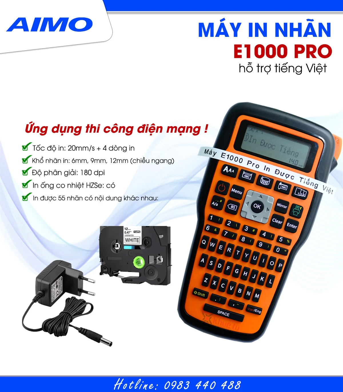 Máy in nhãn cầm tay E1000 PRO - Cáp Sạc USB - Tiếng Việt | AIMO Việt Nam