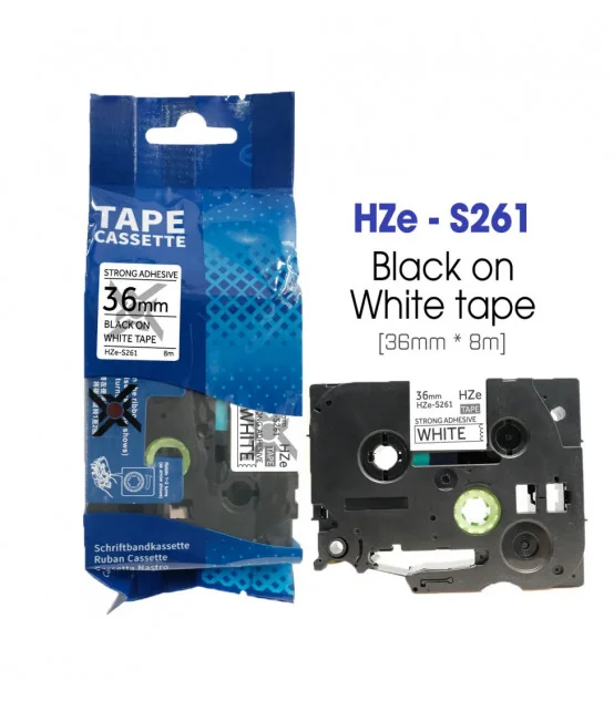 Nhãn HZe-S261 (TZe-S261), 36mm X 8m, Chữ đen - nền trắng | AIMO Việt Nam