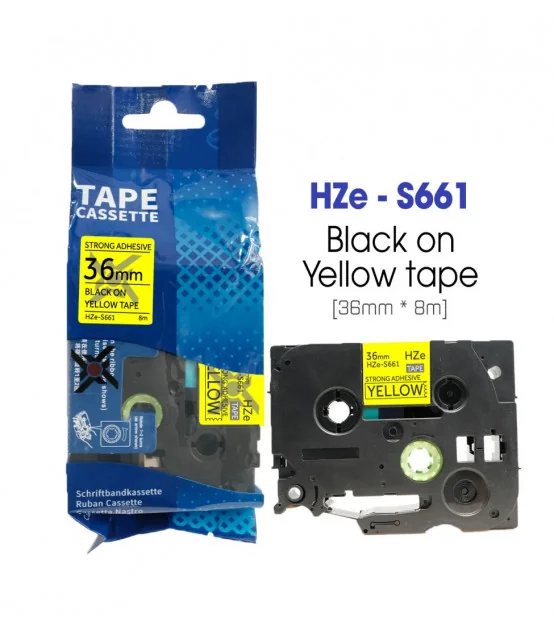 Nhãn HZe-S661 (TZe-S661), 36mm X 8m, Chữ đen - nền vàng | AIMO Việt Nam