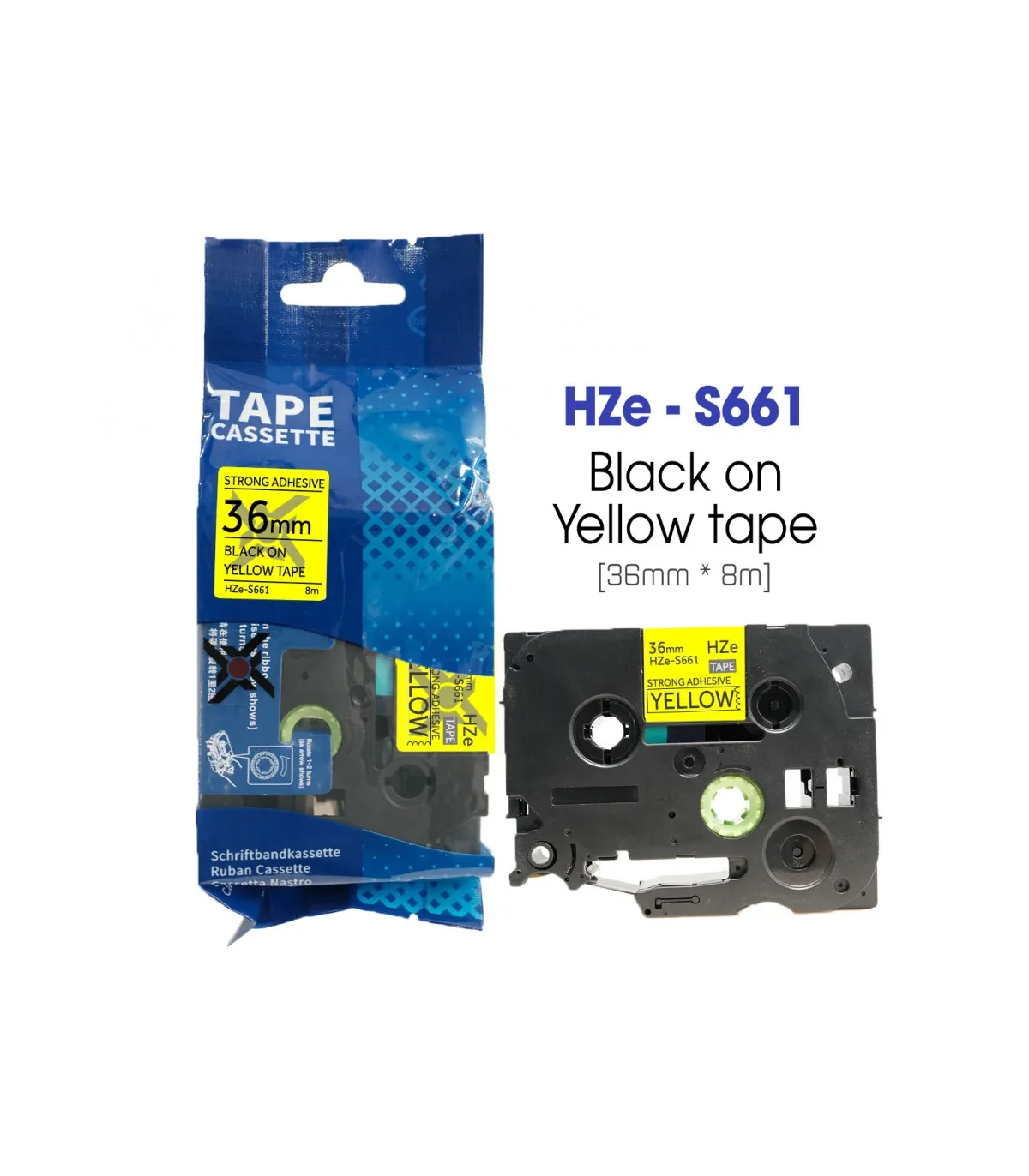 Nhãn HZe-S661 (TZe-S661), 36mm X 8m, Chữ đen - nền vàng | AIMO Việt Nam