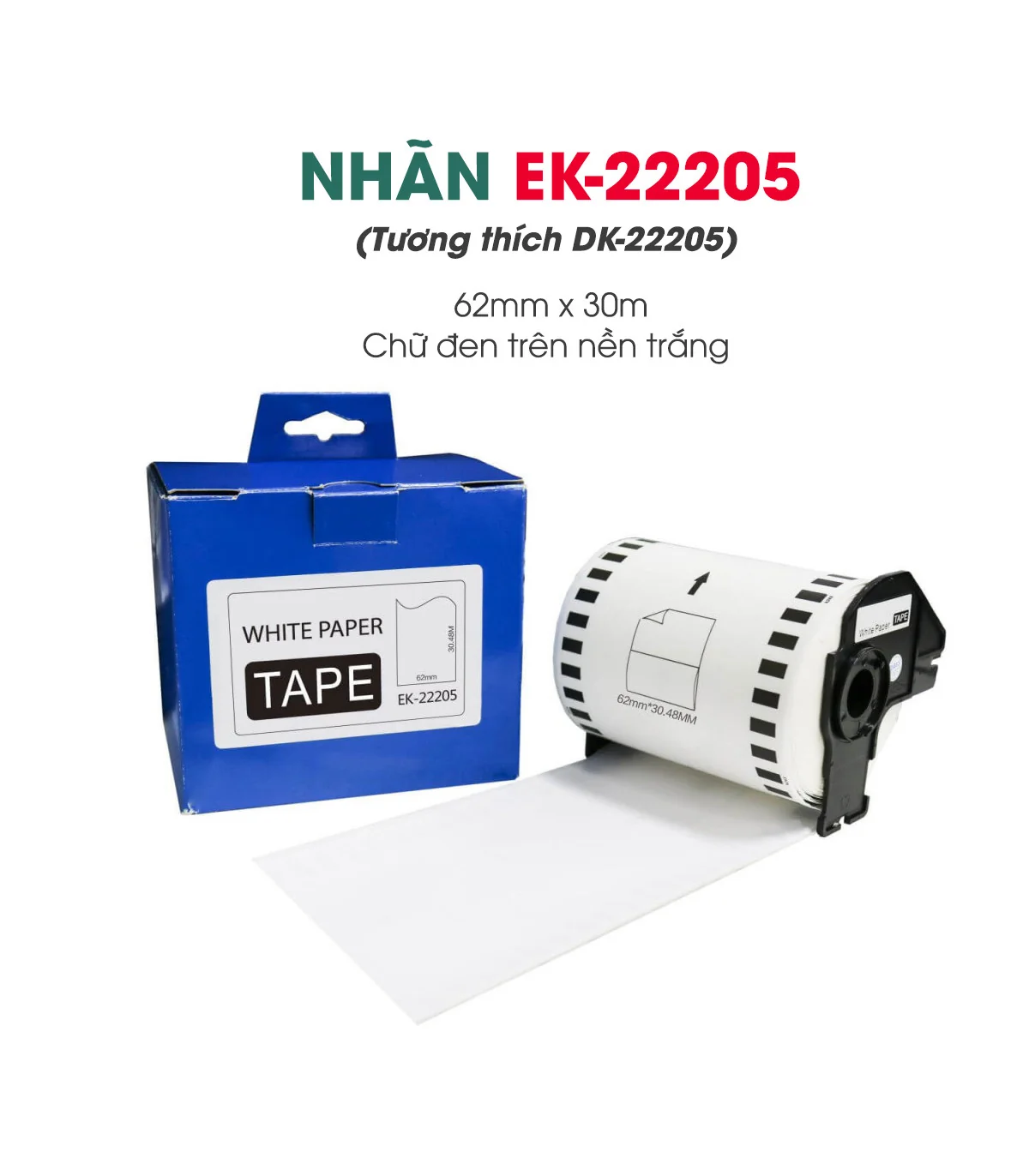 Nhãn giấy EK-22205 (DK-22205), 62mm x 30m, Trắng | AIMO Việt Nam