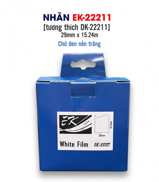 Nhãn film nhựa EK-22211 (DK-22211), 29mm x 15m, Trắng | AIMO Việt Nam