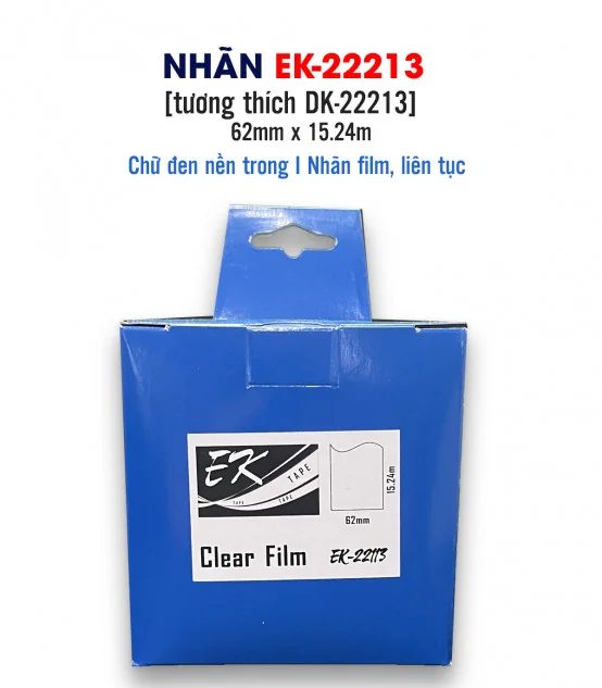 Nhãn film nhựa EK-22213 (DK-22213), 62mm x 15m, Trong suốt | AIMO Việt Nam