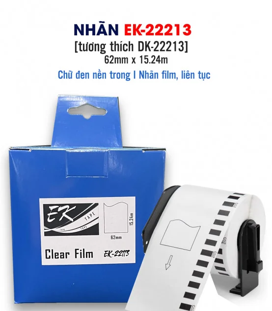 Nhãn film nhựa EK-22213 (DK-22213), 62mm x 15m, Trong suốt | AIMO Việt Nam