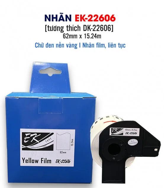 Nhãn film nhựa EK-22606 (DK-22606), 62mm x 15m, Vàng | AIMO Việt Nam