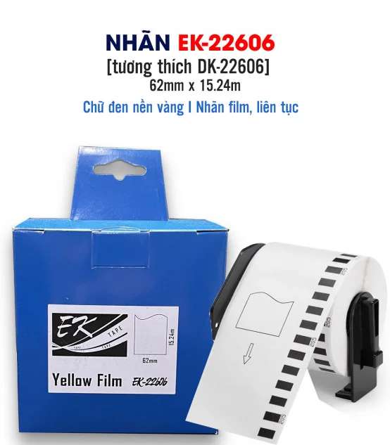 Nhãn film nhựa EK-22606 (DK-22606), 62mm x 15m, Vàng | AIMO Việt Nam