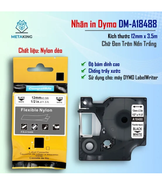 Dymo DM-A18488, [12mm x 7m], Chữ đen nền trắng | AIMO Việt Nam