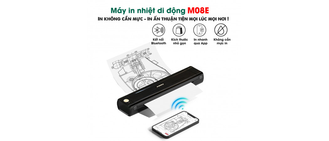 Máy in nhiệt di động nhỏ gọn M08E - In Không Cần Mực, In Ấn Thuận Tiện Mọi Lúc Mọi Nơi !