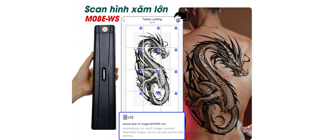 Hướng Dẫn Cách Chia Hình Xăm Có Kích Thước Lớn Với Máy Scan Hình Xăm M08E-WS