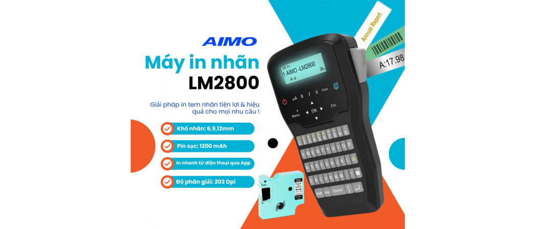 AIMO LM2800 - Máy In Nhãn Thế Hệ Mới In Qua APP, Có Pin Sạc, Cáp Nguồn USB Type C !